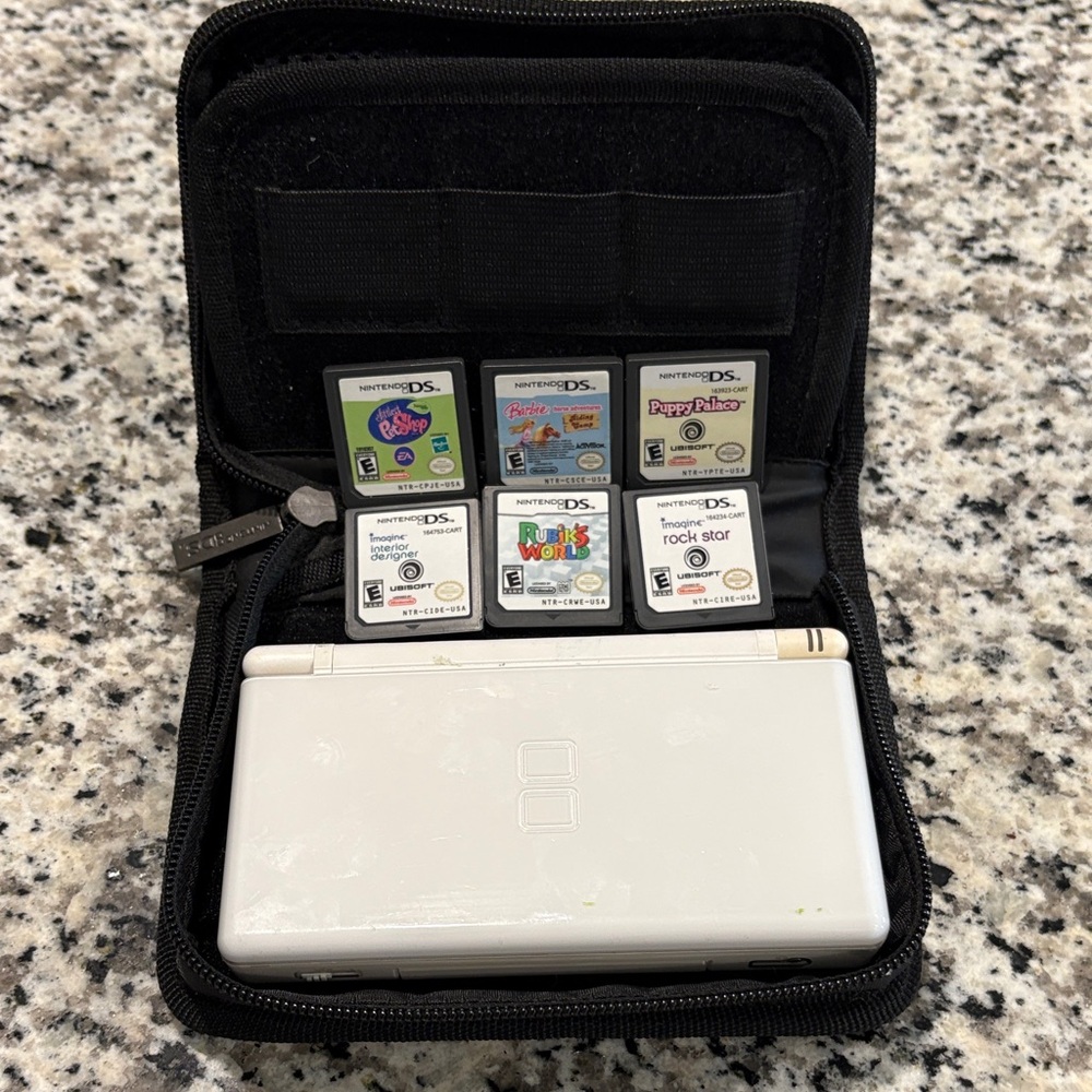 Nintendo DS Lite White with Game Collection and Black Case